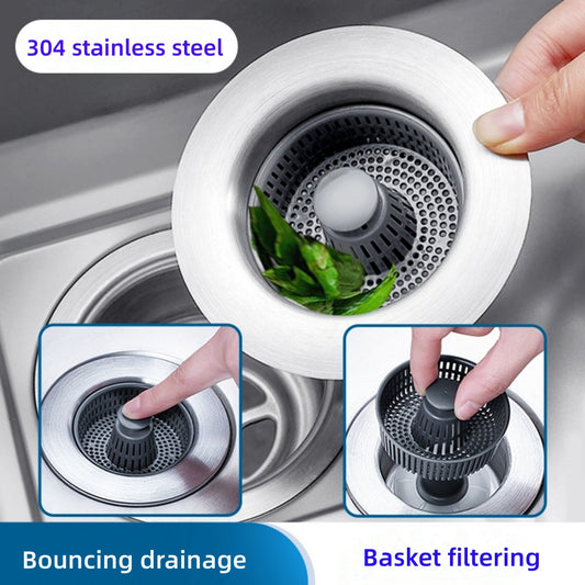 Stainless steel kitchen sink, filter screen, press type bouncing core, universal sink, vegetable sink, leak plug