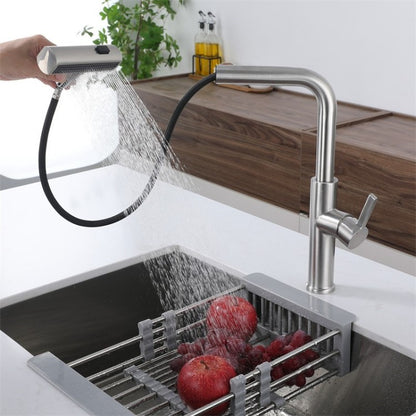 Imported brass kitchen cold and hot faucet, flying rain, pulling waterfall, universal rotation, vegetable washing basin faucet