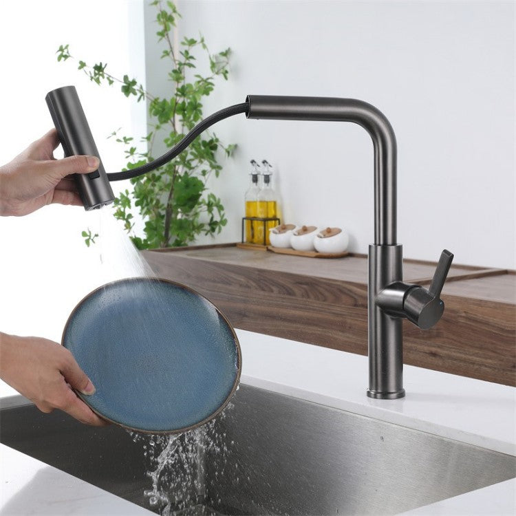 Imported brass kitchen cold and hot faucet, flying rain, pulling waterfall, universal rotation, vegetable washing basin faucet